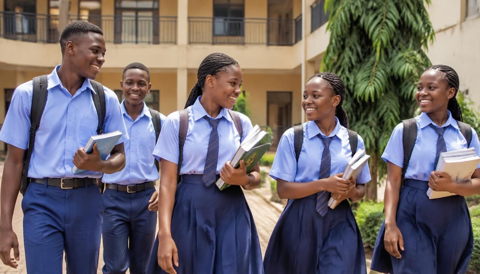 Students walking together on their school campus